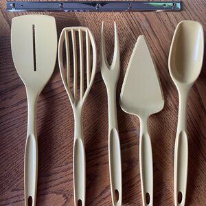 Vintage Foley Nylon Kitchen Utensil Lot Spatula Spoon Fork Pie Server Almond NEW